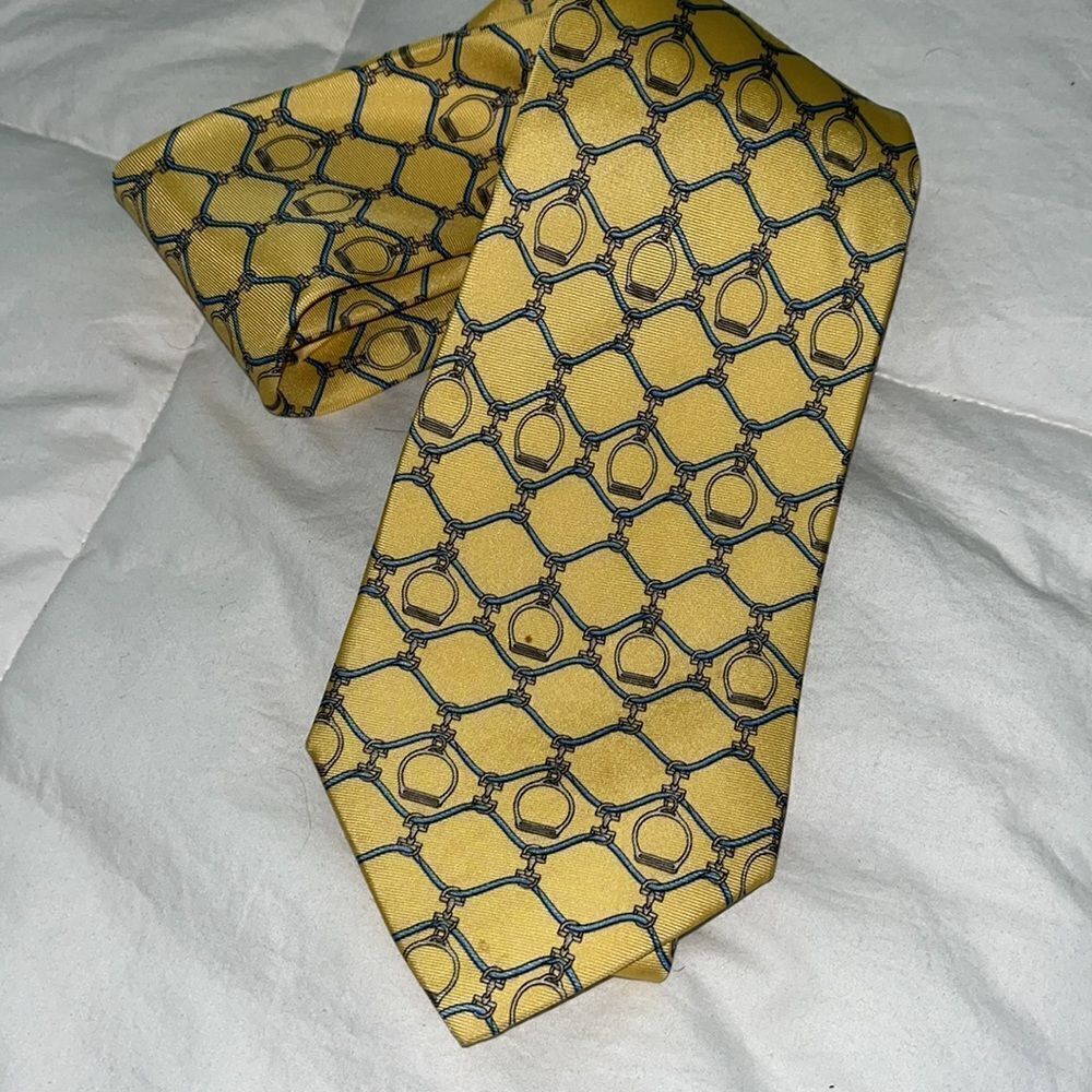 Vintage Burberrys retro riding equestrian stirrup theme silk neck tie France